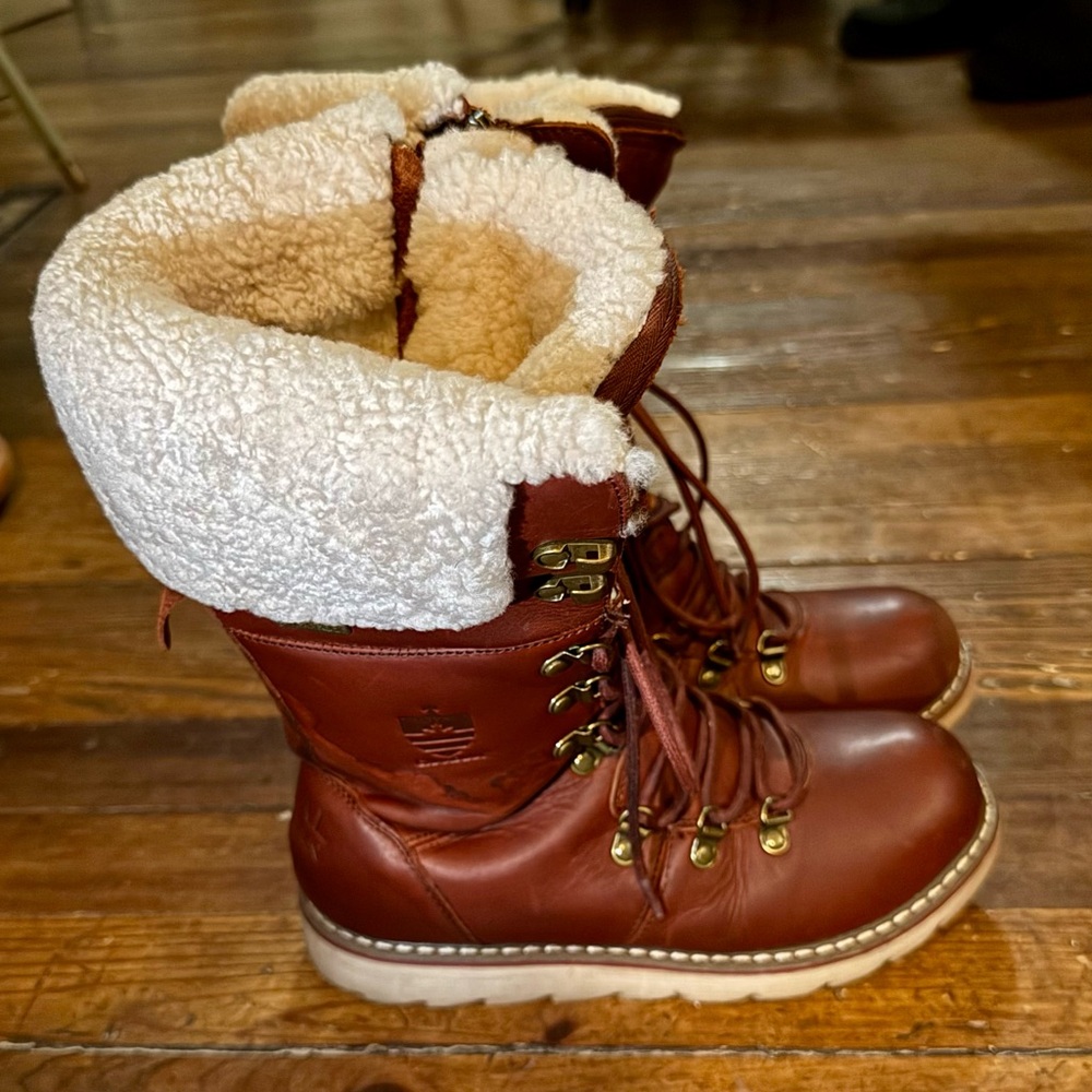Royal Canadian Louise Boots Sz 6.5 Brown Shearling Leather Waterproof Winter